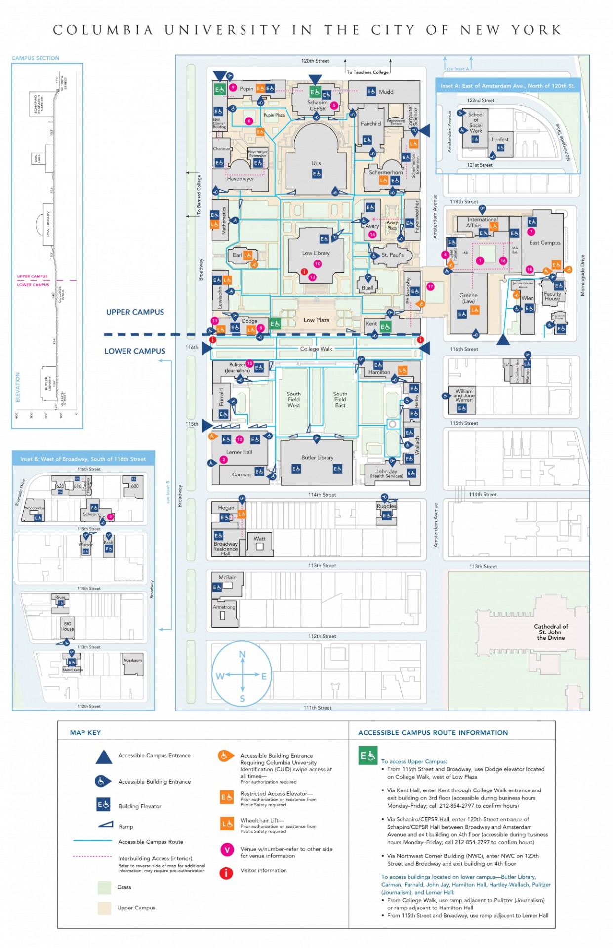 Accessibility map of Columbia's campus